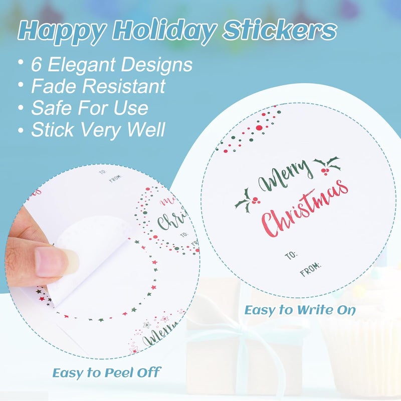 KINGLAKE Merry Christmas Stickers - 120 Pcs Xmas Name Tags & Envelope Seals - 2 Inch Round Stickers for Gift Wrapping - Image 3